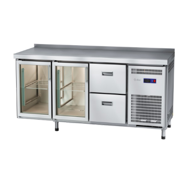 Стол холодильный Abat СХН-60-02 (2 двери-стекло, ящики 1/2)